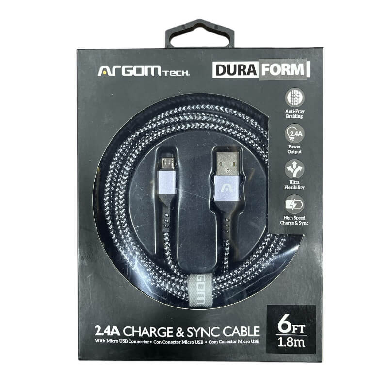 CABLE CARGADOR ARGOM USB 2.0 NYLON 1.8M Negro