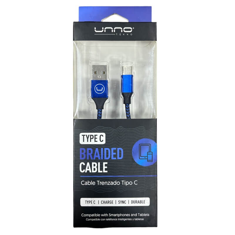 CABLE CARGADOR UNNO-TEKNO Type C USB 2.0 1.5mts BRAIDED Azul