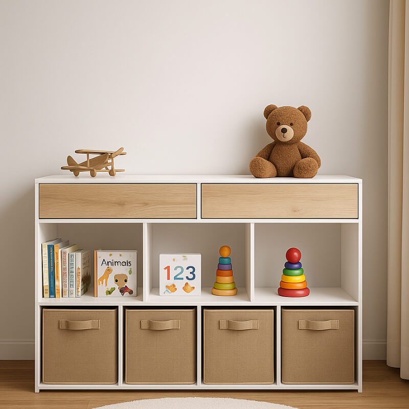 Juguetero con cajones + 4 cajas organizadoras