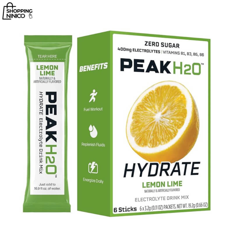 Peak H2O Hydrate Lemon Lime - Mezcla de Bebida Hidratante con Electrolitos y Vitaminas B, Sin Azúcar - 6x3.2g