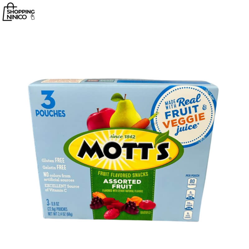 Mott's Snacks de Frutas Variadas - 3 Bolsas - Con Jugos Reales de Frutas y Verduras, Rico en Vitamina C