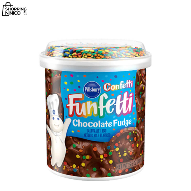 Betún de Chocolate Fudge con Confetti Funfetti Pillsbury - Con Chispas de Colores - Ideal para Pasteles y Cupcakes - 450g