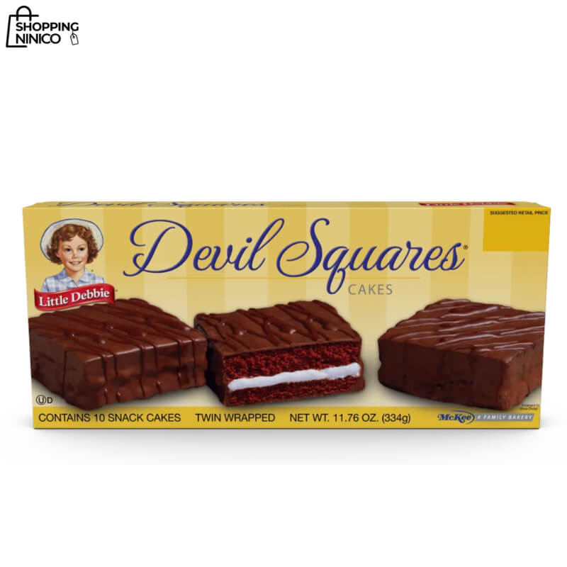 Devil Squares de Little Debbie: Bocaditos de Pastel Devil’s Food con Crema y Cobertura Fudge