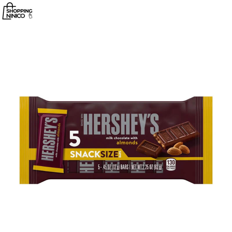 Hershey's Chocolate con Leche y Almendras - Snack Size, 5 Barras, 0.45 oz Cada Una