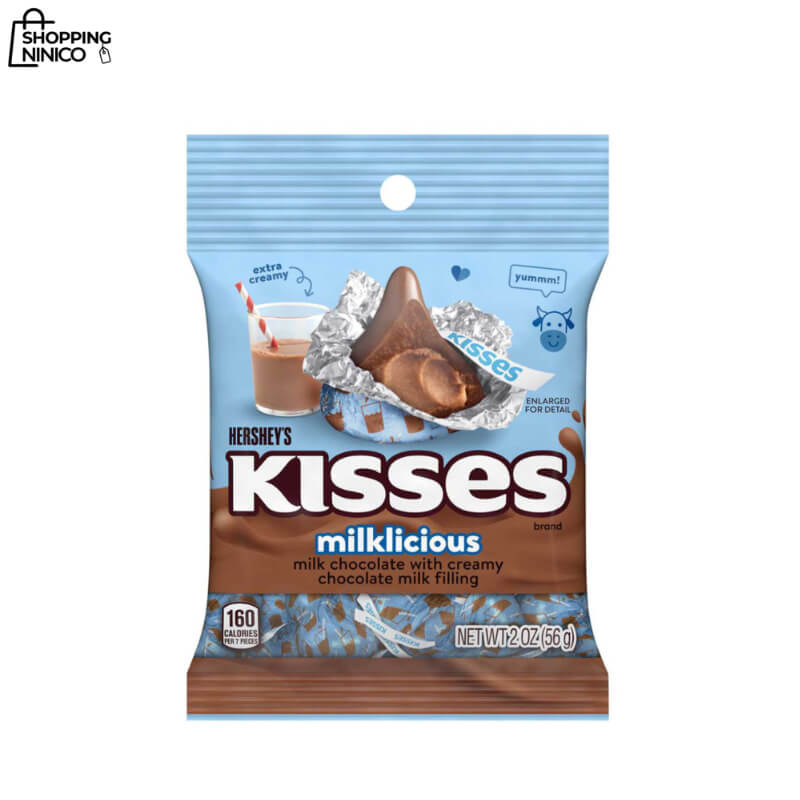 Hershey's Kisses Milklicious 2 oz - Chocolate con Relleno de Leche, Envueltos en Foil Azul