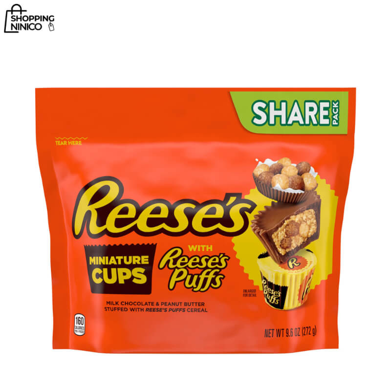 REESE'S Miniaturas Rellenas de Puffs - Bolsa para Compartir 9.5 oz - Chocolate y Mantequilla de Maní