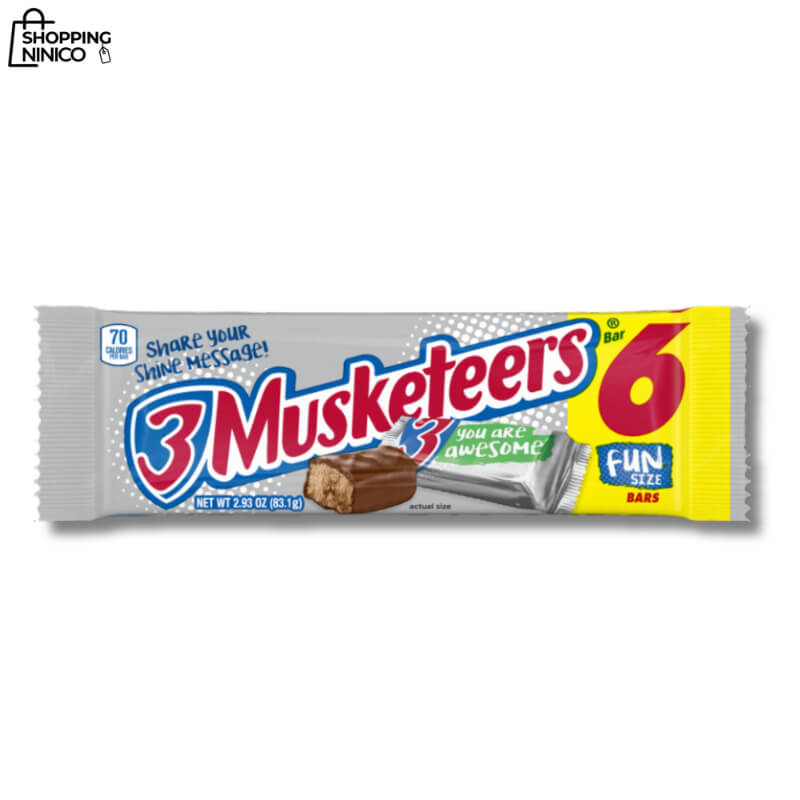 3 MUSKETEERS Fun Size - Barras de Chocolate Ligero y Esponjoso, 2.93 oz (Paquete de 6)