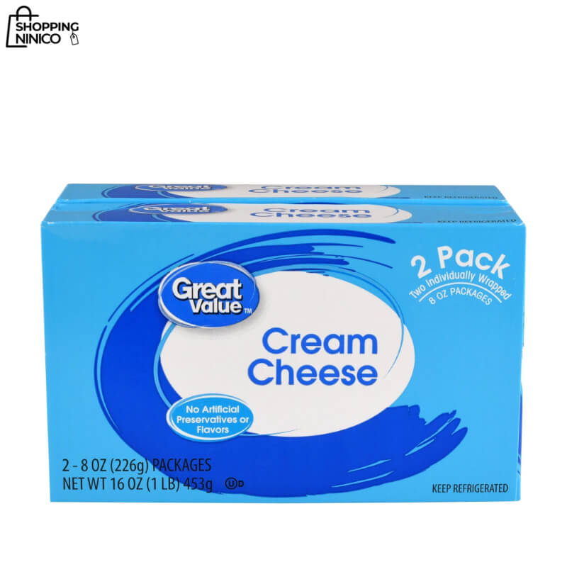 Queso Crema Great Value - Paquete de 2 Bloques de 8 oz Cada Uno, Sin Gluten