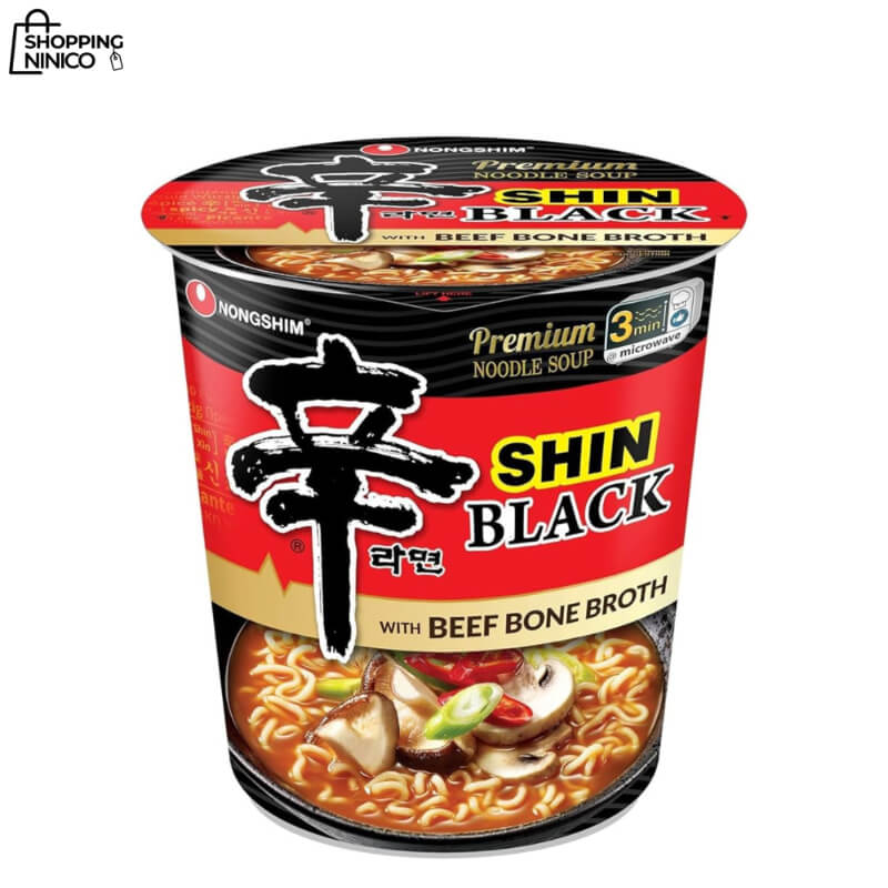 Nongshim Shin Ramen Black Cup 101g - Ramen Premium con Caldo de Hueso de Res y Vegetales Abundantes
