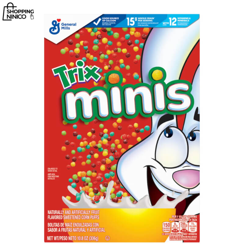 Trix Minis Cereal de Desayuno - Hojaldre de Maíz con Sabor a Frutas, Tamaño Familiar 10.8 Onzas