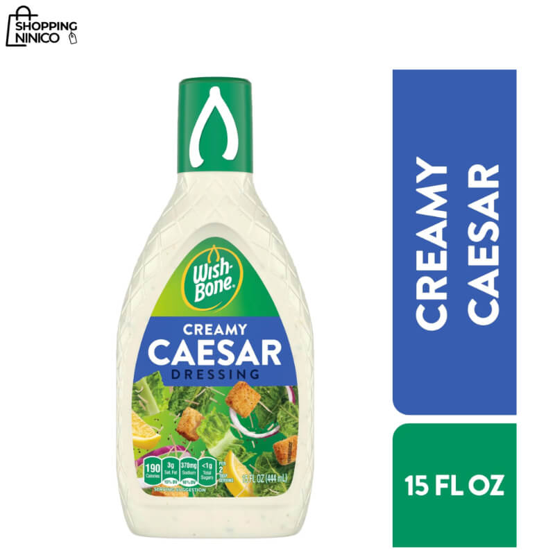 Aderezo Cremoso Caesar Wish-Bone 15 fl oz (444 ml) - Sabor Intenso con Queso Parmesano y Pimienta Negra - Sin Jarabe de Maíz Alto en Fructosa
