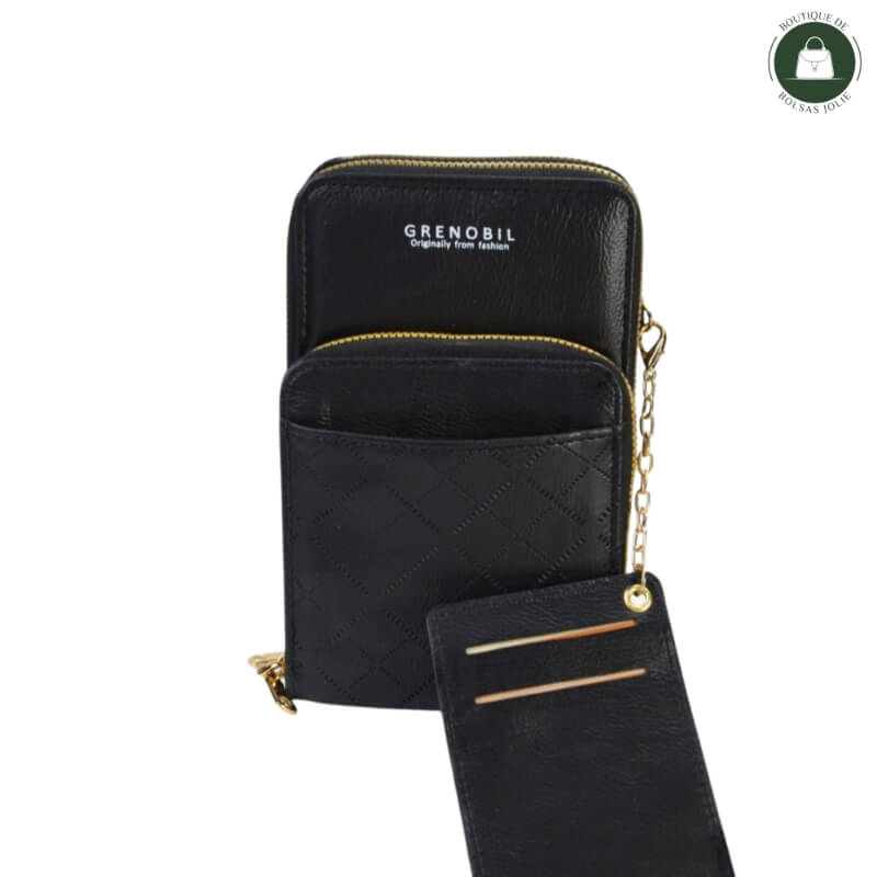 Cartera Porta Celular Negra con Triple Cierre - Elegancia y Seguridad