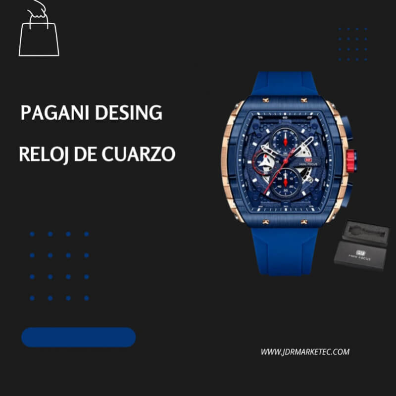 PAGANI DESING reloj azul de cuarzo deportivo para hombre correa silicona resistente al agua 3atm