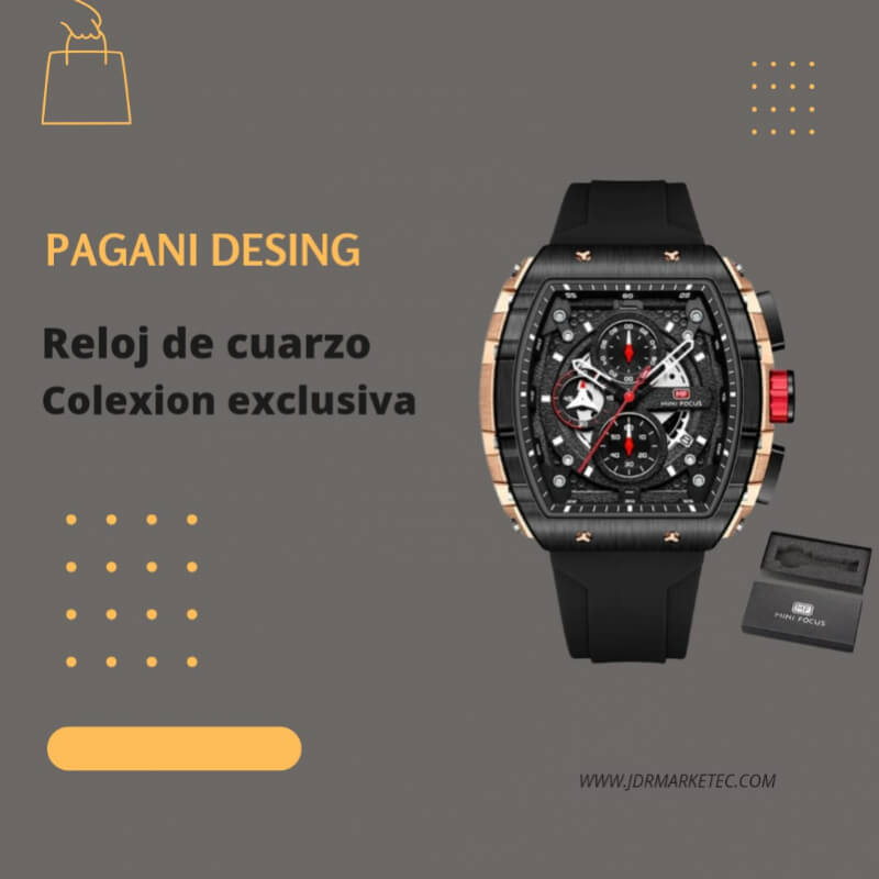 PAGANI DESING reloj negro de cuarzo formal para hombre correa silicona resistente al agua 3atm