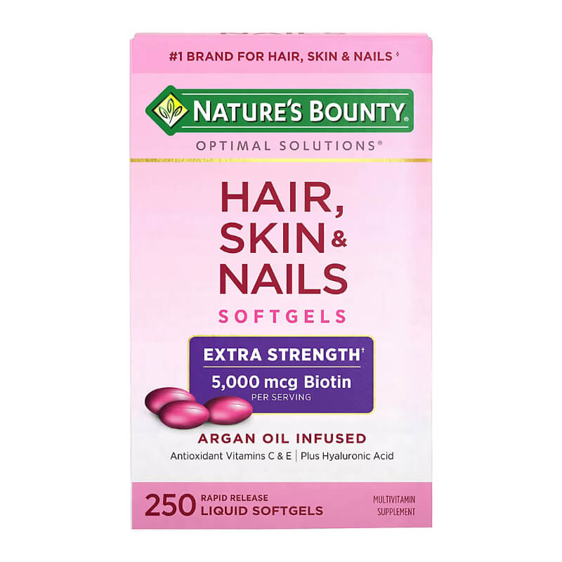 Nature's Bounty Cápsulas blandas de liberación rápida para cabello, piel y uñas, suplemento vitamínico con infusión de argán con biotina y hialuronico
