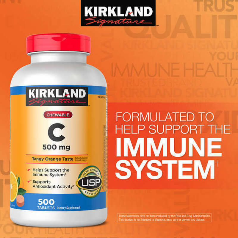 Kirkland Signature Vitamina C masticable 500 mg., 500 tabletas, sabor a naranja picante