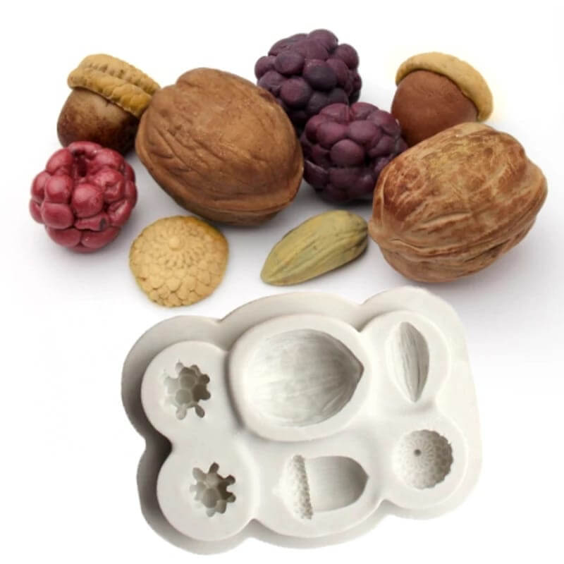 Molde NUECES elaborado en silicona para uso en Velas, chocolate, fondant, resina, porcelana fría.