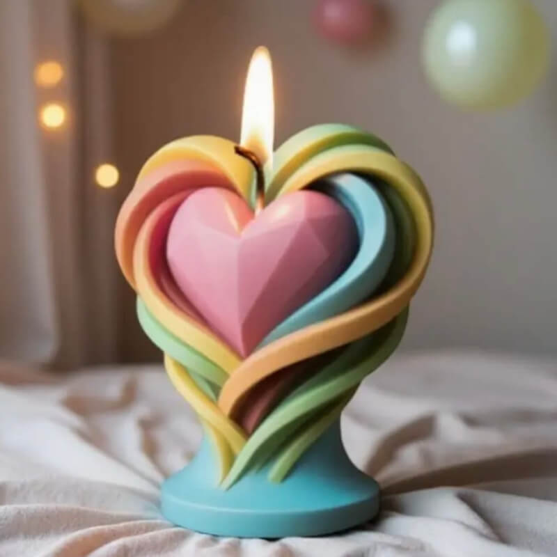 Molde de silicona de Corazón envuelto para uso en velas, jabón, chocolate, yeso, cemento.