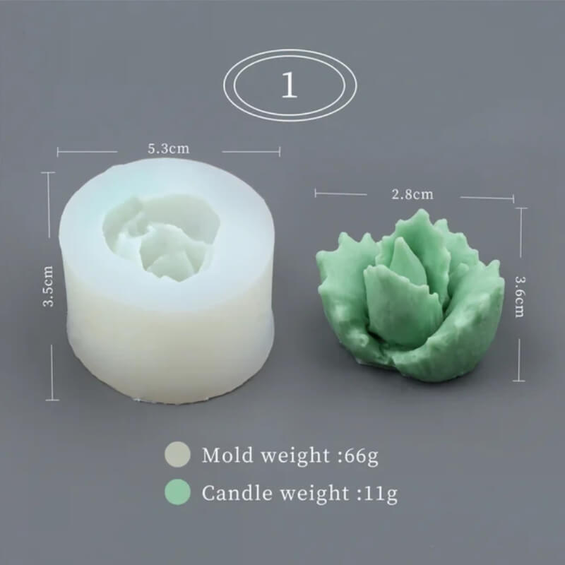 Molde SUCULENTAS 3D 1 elaborado en silicona para uso en Velas, jabones, yeso, chocolate, resina.