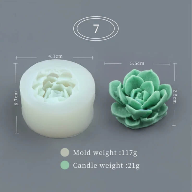 Molde SUCULENTAS 3D 7 elaborado en silicona para uso en Velas, jabones, yeso, chocolate, resina.