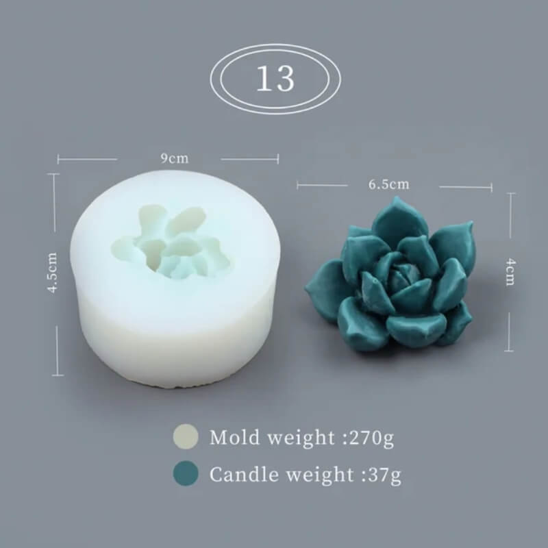 Molde SUCULENTAS 3D 13 elaborado en silicona para uso en Velas, jabones, yeso, chocolate, resina.