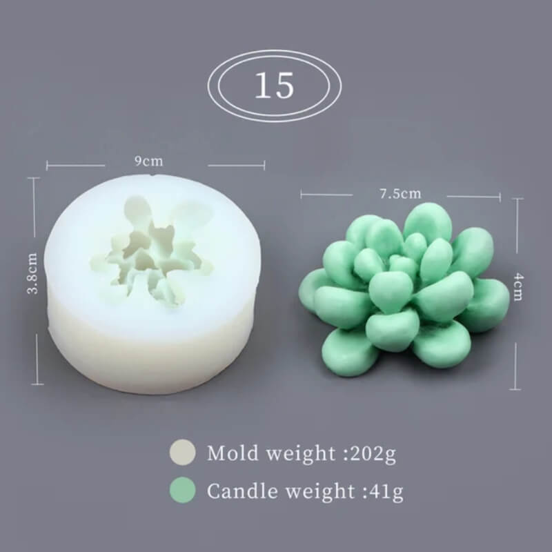 Molde SUCULENTAS 3D 15 elaborado en silicona para uso en Velas, jabones, yeso, chocolate, resina.