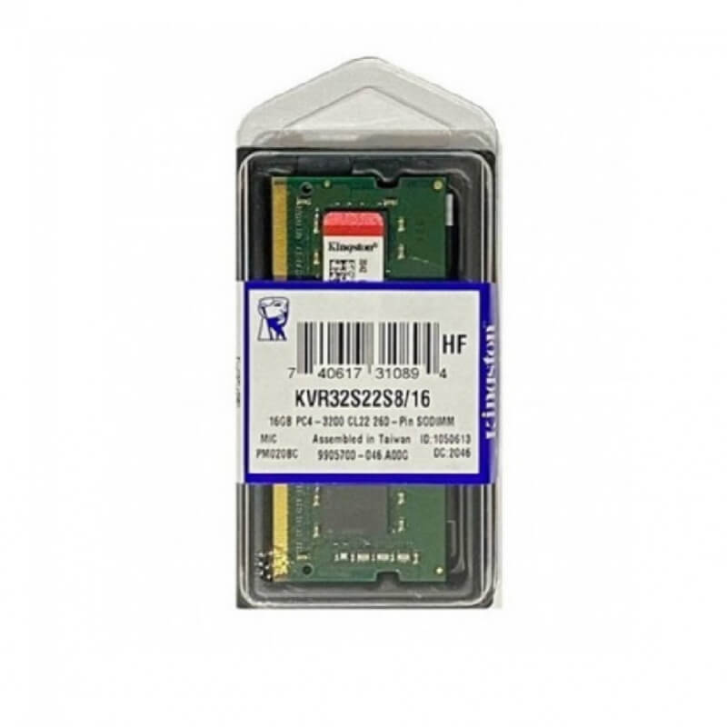 MEMORIA RAM KINGSTON 16GB 3200MHZ DDR4 NON-ECC CL22 SODIMM 1RX8 KVR32S22S8/16