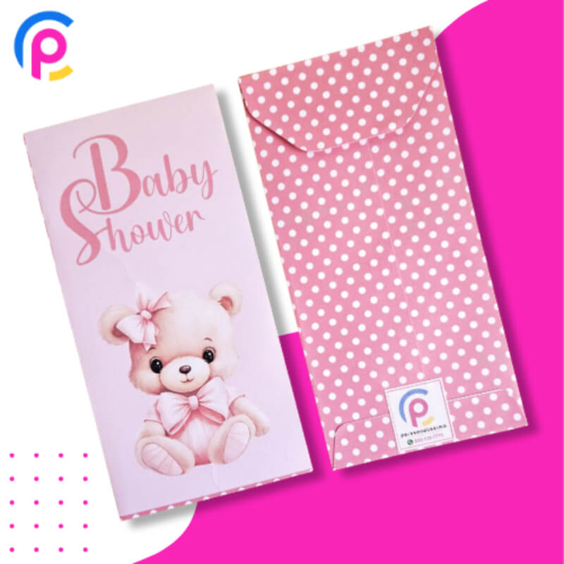 Sobres de Cuota Personalizables para Baby Shower - Papel Opalina 120gr, Diseño para Niña o Futura Mamá, 8 x 16.5 cm