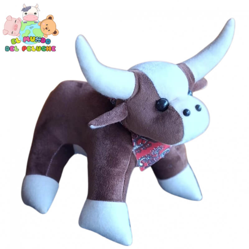 Peluche Toro #0.5 | Estilo mexicano con pañuelo | 14 x 19 cm | El Mundo del Peluche