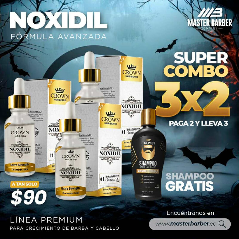 Promo 3x2 Noxidil | 3 Frascos para 3 Meses de Barba y Cabello Más Grueso | Mundo Barba | Minoxidil 12%
