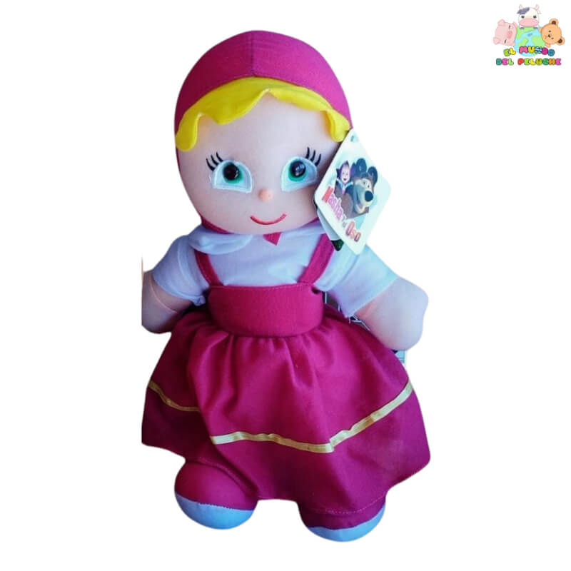 Masha #1 Peluche – Inspirada en Masha y el Oso, con Blusa Blanca y Vestido Rosa, 32 cm | El Mundo del Peluche