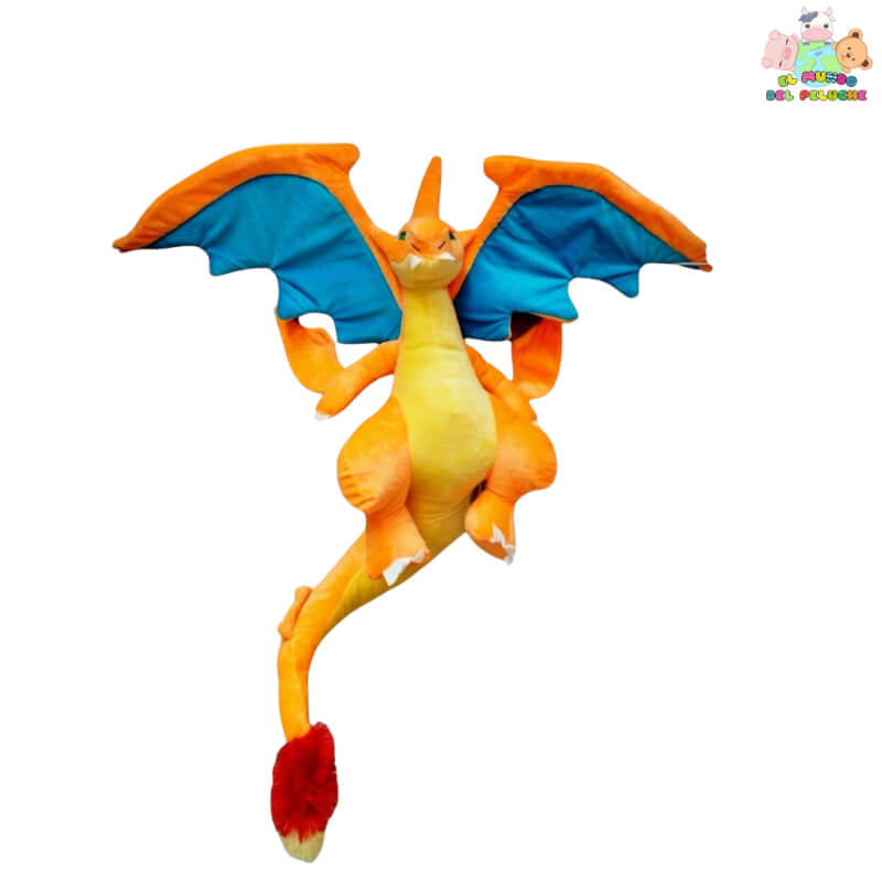 Charizard Peluche Grande – Inspirado en Pokémon, con Alas, Colores Naranja, Amarillo y Azul, 90cm – El Mundo del Peluche