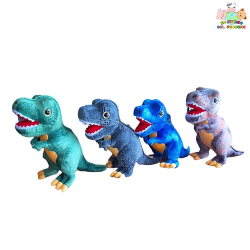 Dino Rex Chico Peluche – T-Rex en Colores Verde, Azul y Gris, 24cm – Importado – El Mundo del Peluche