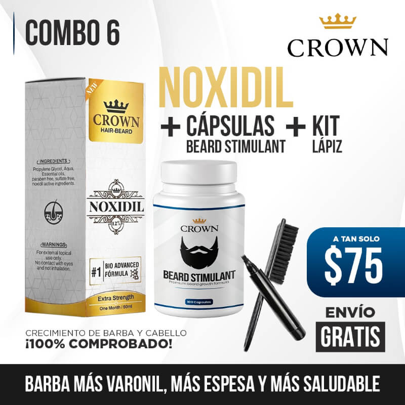 Noxidil + Capsulas Multivitaminas + Kit Lapiz de Barba