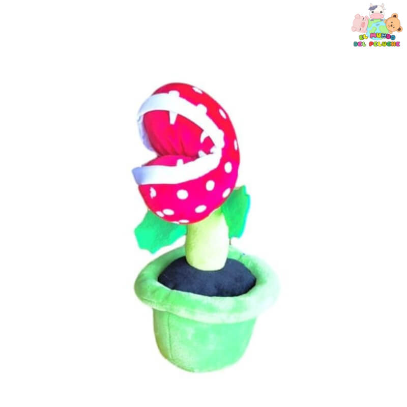 Planta Carnívora Peluche – Inspirada en Mario Bros, Tallo Verde y Cabeza Roja con Puntos Blancos y Colmillos, 25cm – El Mundo del Peluche