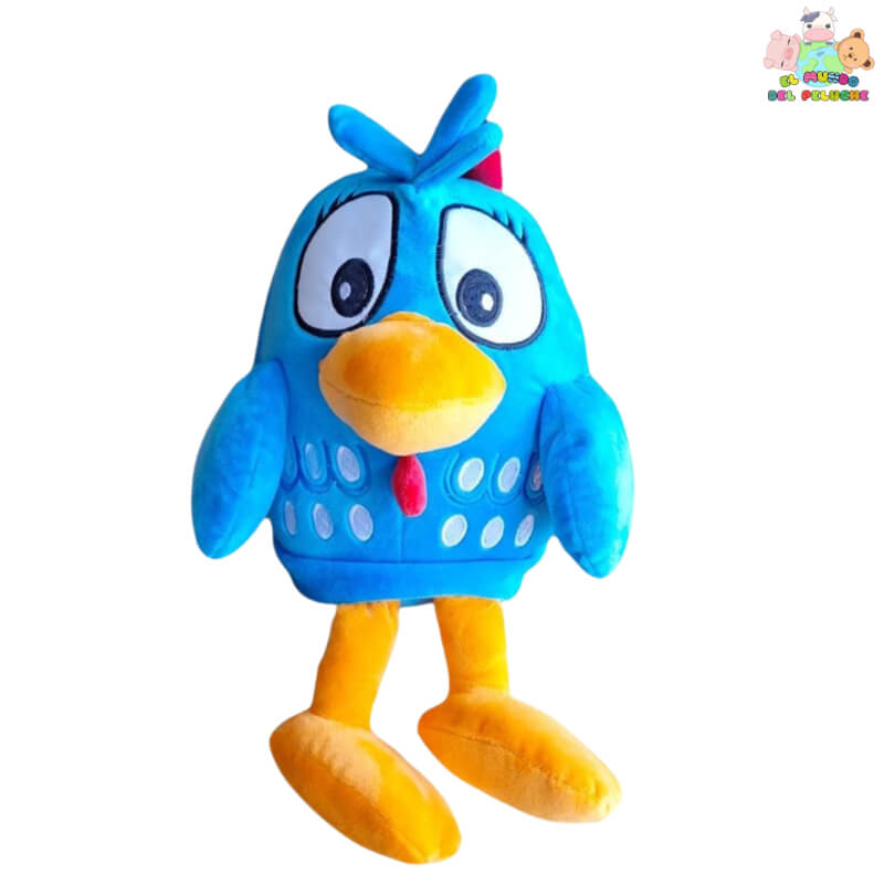 Peluche Gallina Pintadita - Azul con Puntos Blancos, Cresta y Corbatita Roja - El Mundo del Peluche