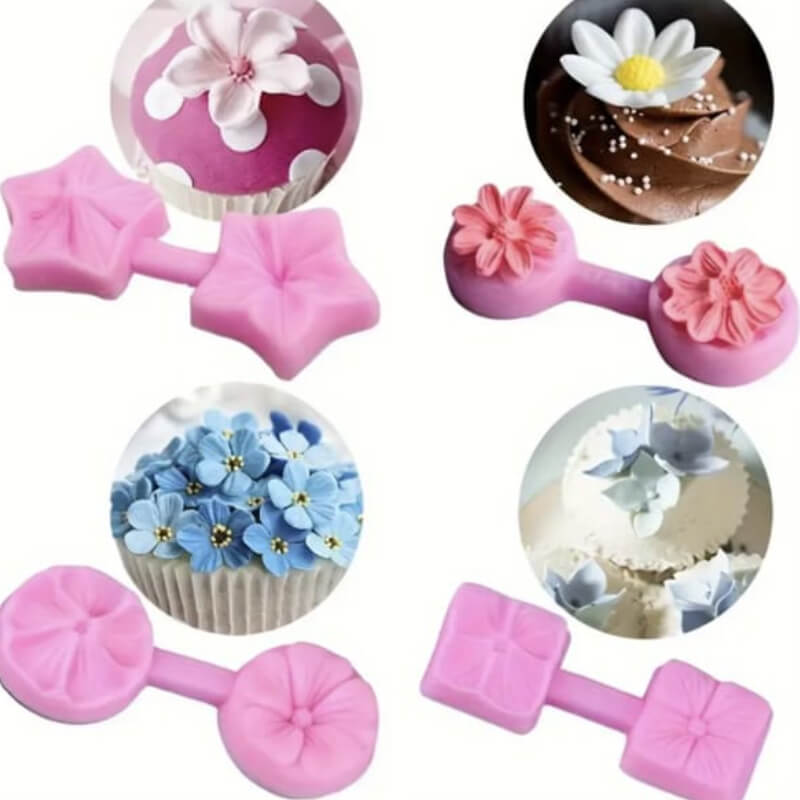 Molde de silicona DOBLE CON FORMA Y TEXTURA DE FLOR para uso en porcelana fría, fondant, polymer.