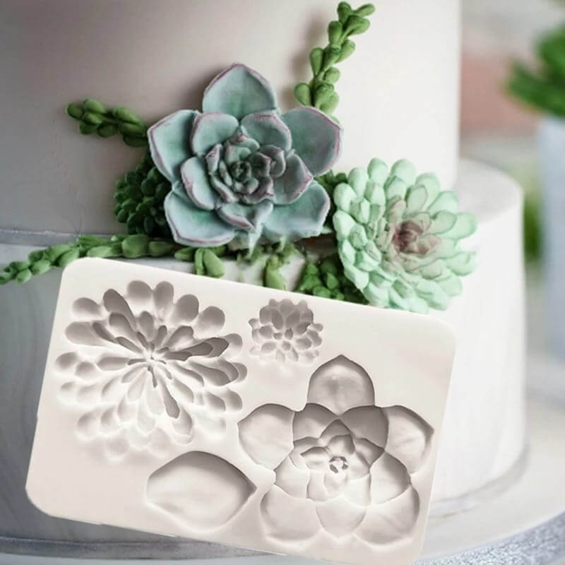 Molde de silicona de SUCULENTAS VARIADAS para uso en porcelana fría, fondant, polymer, jabón, velas.