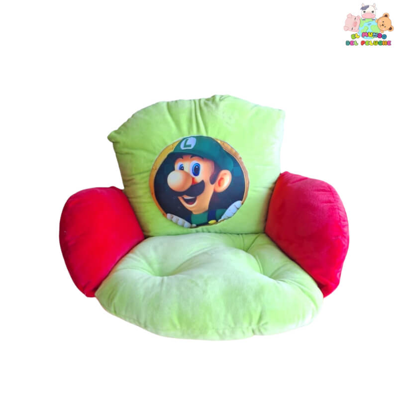 Sillón Infantil Luigui de Super Mario Bros – Color Verde y Rojo con Estampado de Personaje – 63 cm – El Mundo del Peluche