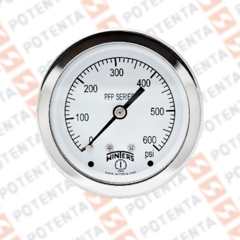 Manómetro Dial 2.5plg, Conexión a proceso 1/4npt post, Rango 0…600Psi/Bar, Exactitud ±1.5%, partes internas y externas de 316ss, Winters - Serie PFP