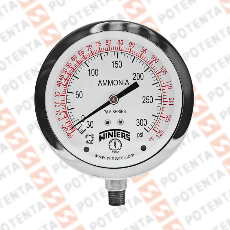 Manovacuómetro Dial 4plg, Conexión a proceso 1/4npt inf, Rango -30plg-Hg....0…300psi/ °F, Exactitud ±1,5%, Winters - Serie PAM