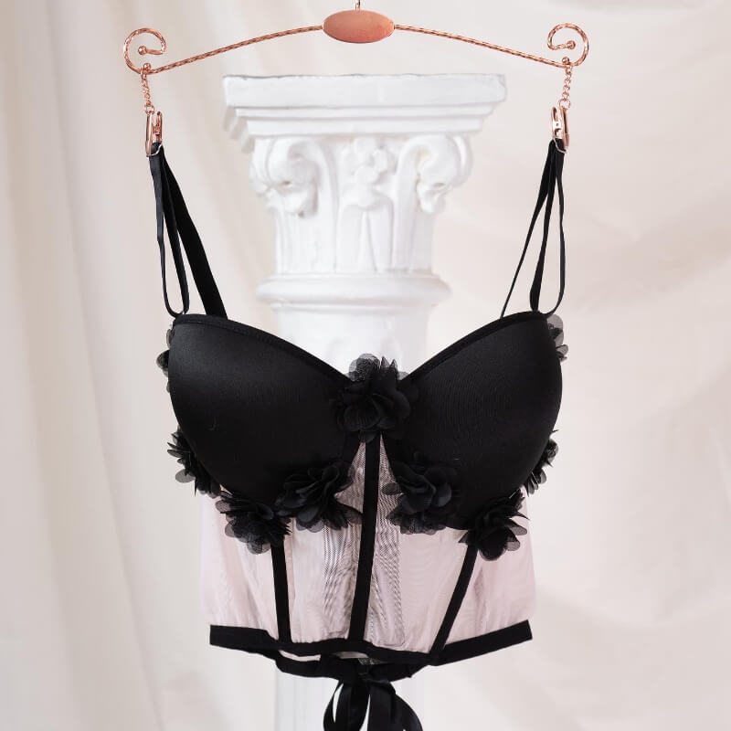 Luna diseño de corset con decorado de flores color negro con almohadilla para mujer