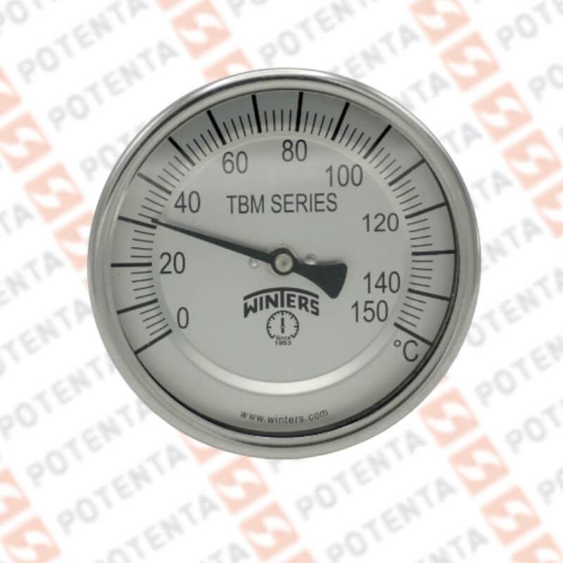 Termómetro bimetálico, dial 5, rango 0...150°C, exactitud ±1%, longitud bayoneta 6plg , c/proceso 1/2npt inferior o posterior, cuerpo 316SS Winters -