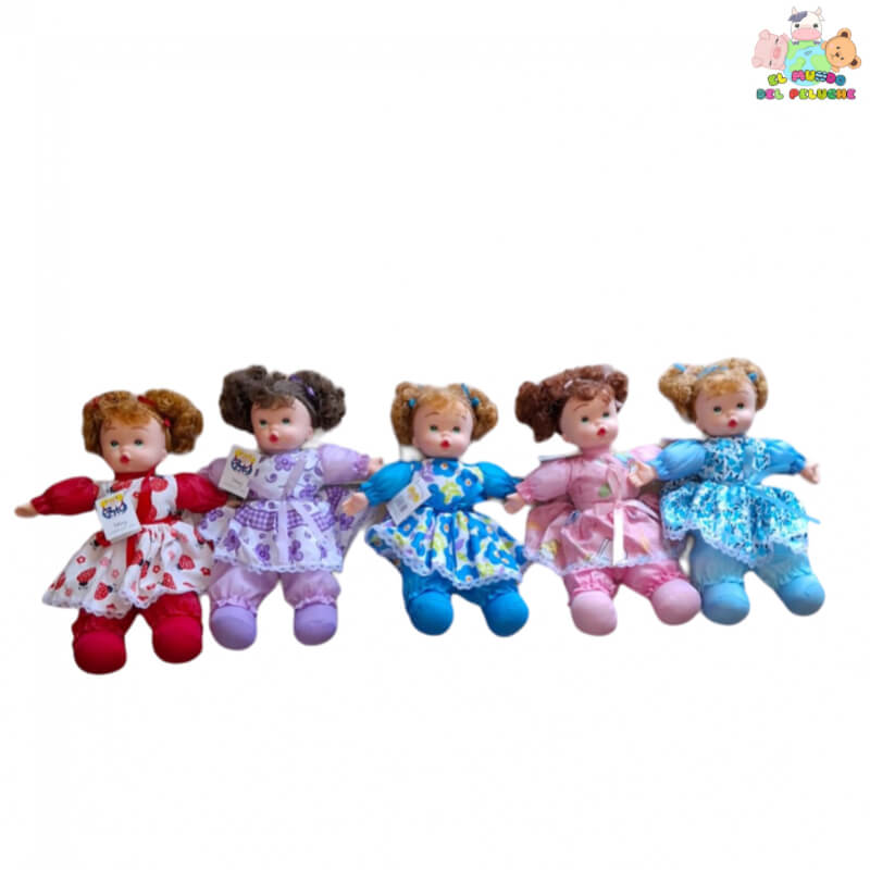 Muñeca Mony – Adorable Compañera de Juegos con Vestido Rosa, Rojo y Lila (27 cm) – El Mundo del Peluche