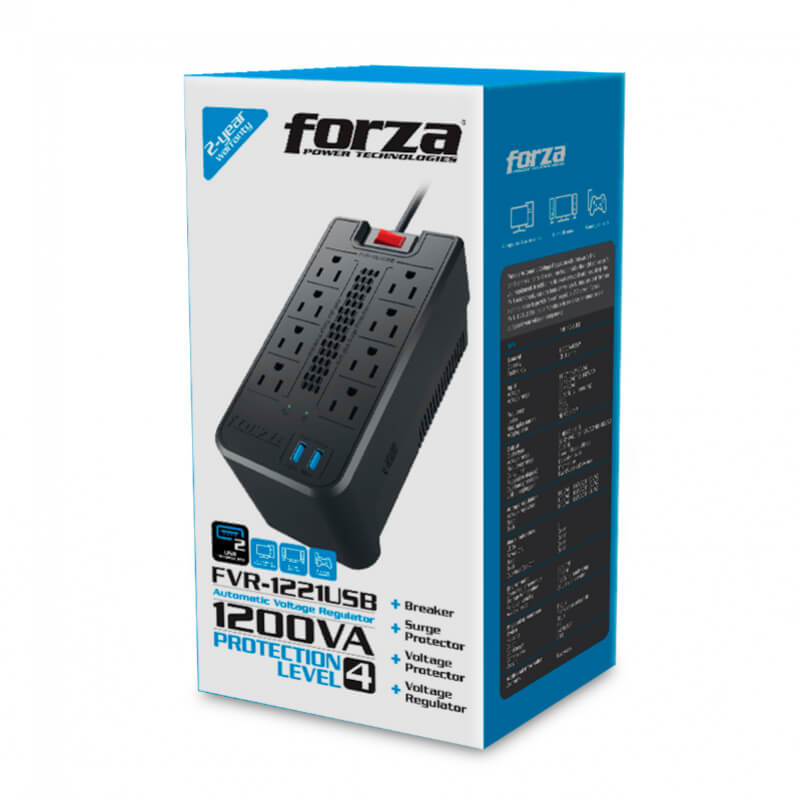 REGULADOR FORZA FVR-1221USB 1200VA 600W 8 TOMAS CON USB