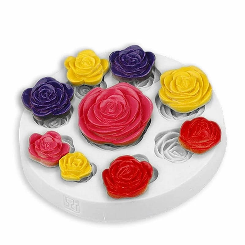 Molde de silicona con diseño ROSAS X 9 para uso en Velas, Jabones, resina, chocolate, porcelana fría.