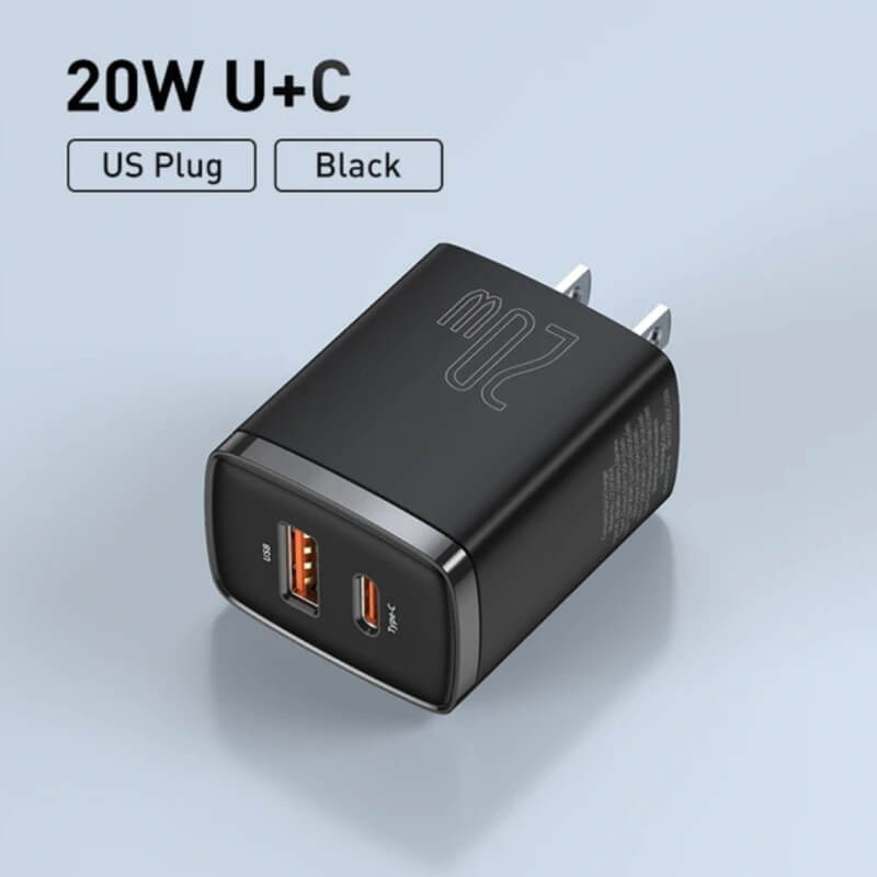 Cargador USB de 20W, dispositivo de carga rápida tipo C y Tipo A