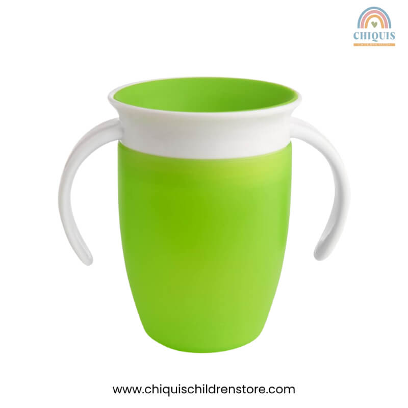 Vaso Antiderrame 360° Verde - Vaso de Silicona con Asas, Fácil de Limpiar, Libre de BPA | Chiquis Children Store