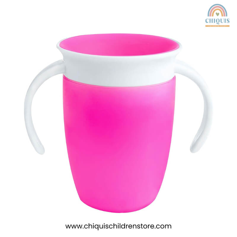 Vaso Antiderrame 360° Rosa - Vaso de Silicona con Asas, Fácil de Limpiar, Libre de BPA | Chiquis Children Store