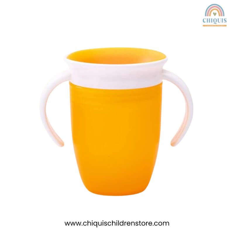 Vaso Antiderrame 360° Naranja - Vaso de Silicona con Asas, Fácil de Limpiar, Libre de BPA | Chiquis Children Store